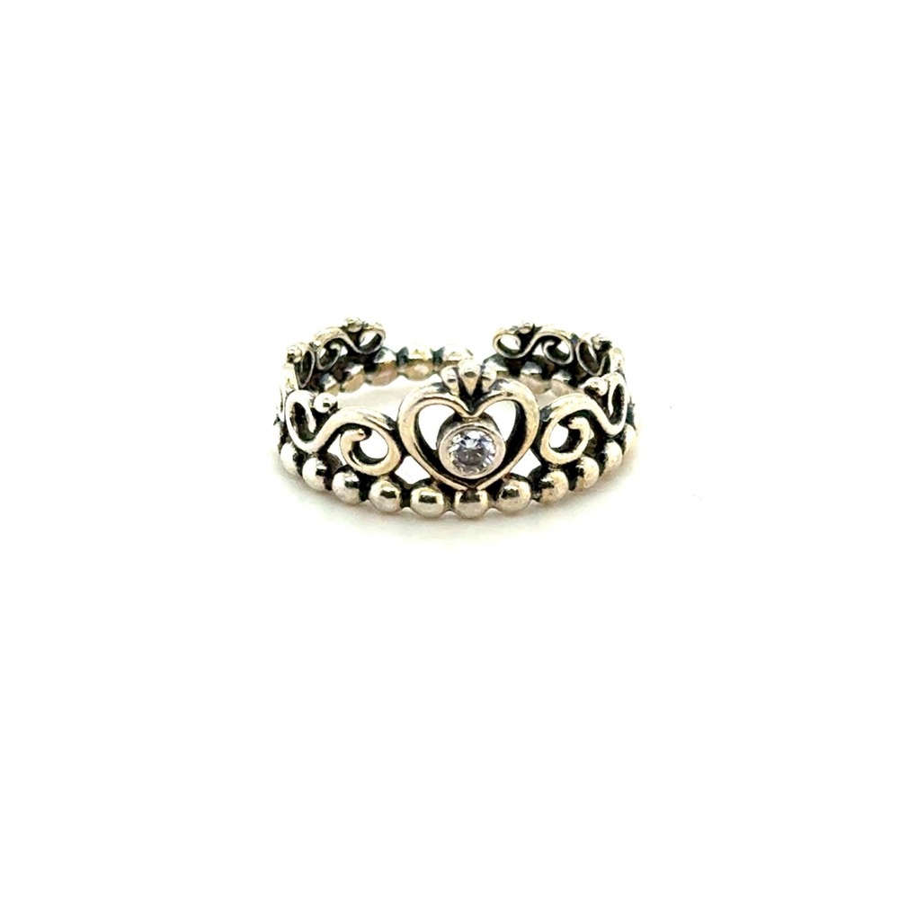 Pandora Tiara Heart Wishbone Ring Sterling Silver CZ 190958CZ Size 48 US 4.5
